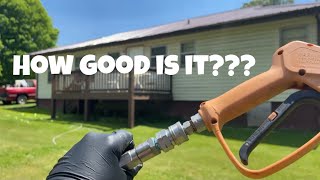 Soft washing a house with a residential 2.5gpm pressure washer and mosmatic swivel screenshot 4