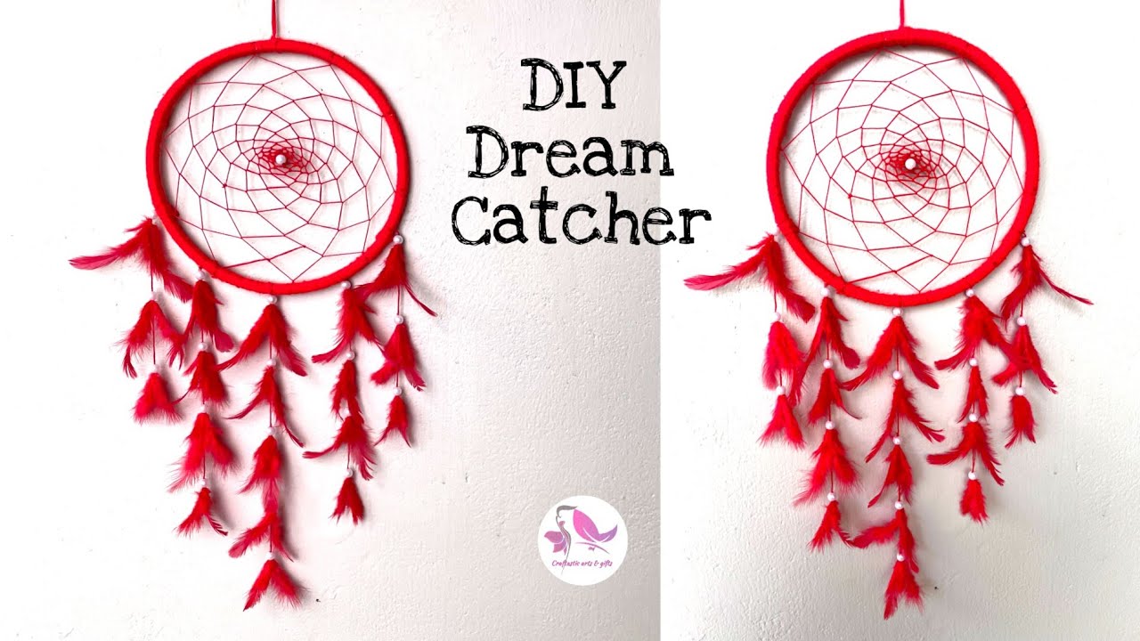 How to make a dream catcher | Cute red dream catcher tutorial | DIY ...
