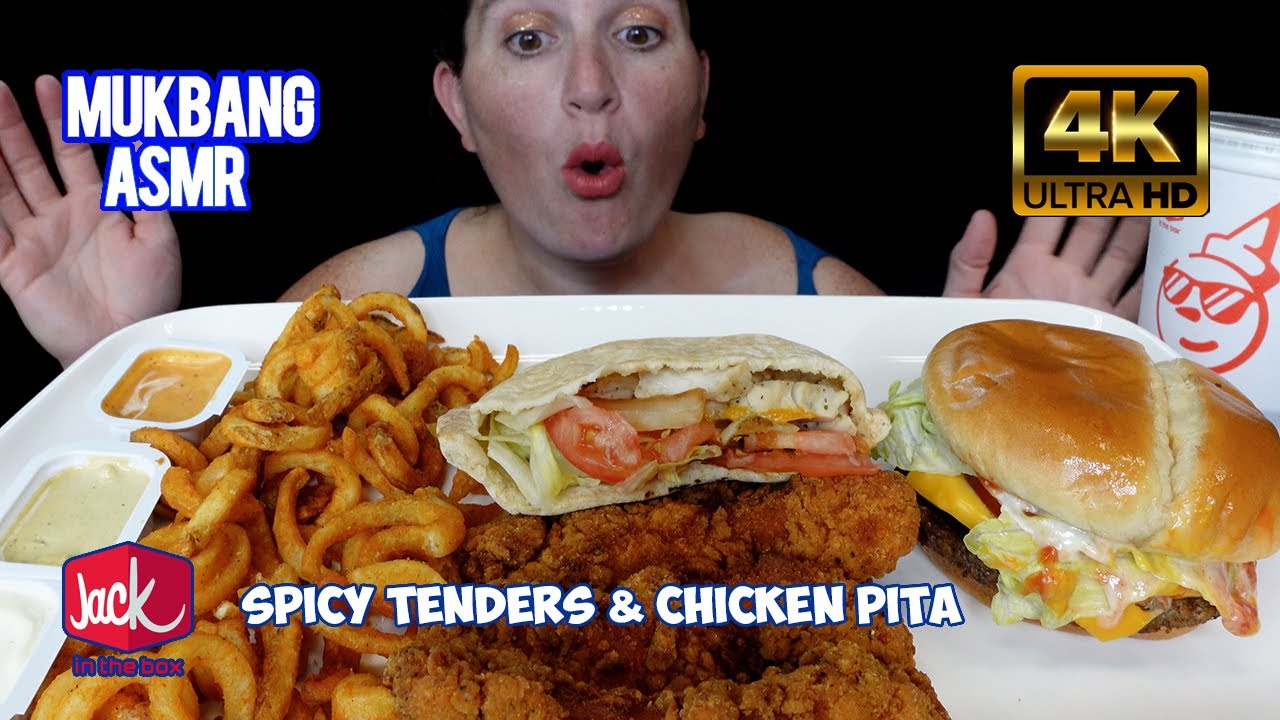 [ASMR MUKBANG] JACK in the BOX TANTALIZING SPICY TENDERS & CHICKEN FAJITA PITA YouTube