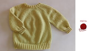 Babypullover mit Rundpasse stricken, Schritt für Schritt, andere Größen siehe Infobox