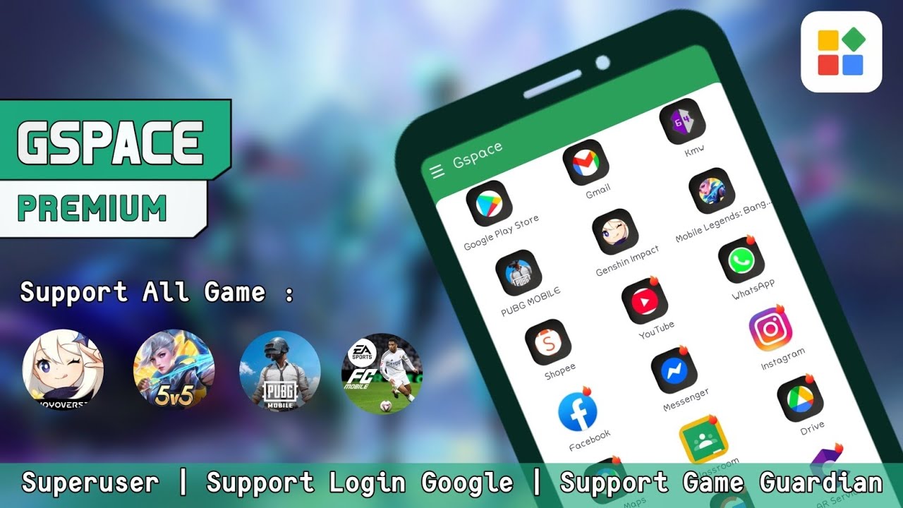Virtual Space Android GSPACE Premium Support Login Google, Game Guardian, Android 10 - 15