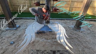 Chainsaw Carving Detailed Angel Wings! - Wood Sculpture!