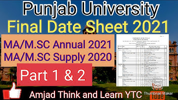 PU MA Msc Part 1 & 2 exams Supply 2020 & Annual 2021| Punjab University MA MSc Exams 2021 Date sheet