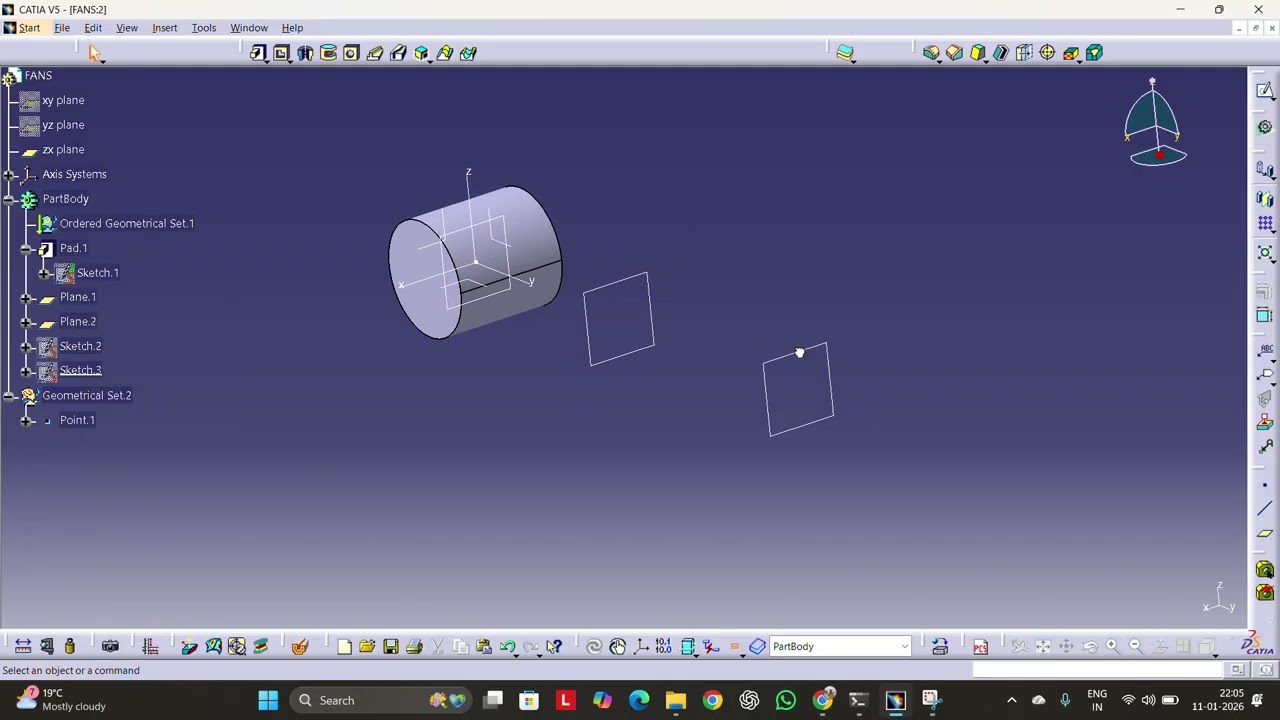 3 Blade Fan Design in CATIA V5 | Part Modeling Tutorial for Beginners