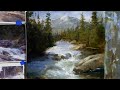 Painting moving water with painting knife and brush acrylic landscapes