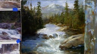 Painting Moving Water with Painting Knife and Brush= Acrylic Landscapes
