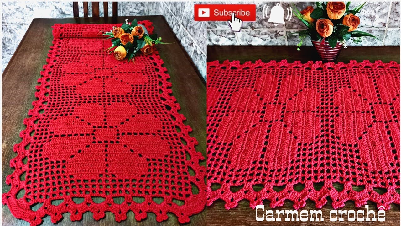 TRILHO DE MESA MODELO MEGA  FLOR FEITO NO CROCHÊ FILÉ  PASSO A PASSO COMPLETO