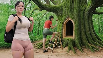 Building a Hidden Survival Shelter Inside a Massive Tree