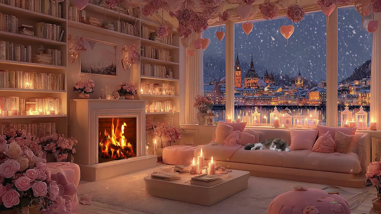Cozy Night Living Room 🌺 Soft Piano Music & Fireplace Sounds for Relaxation, stress, Inner Peace