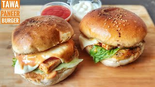 Tawa Paneer Burger Instant Burger 5Mins Recipe Veg Burger Without Patty Bhukkadnumber1