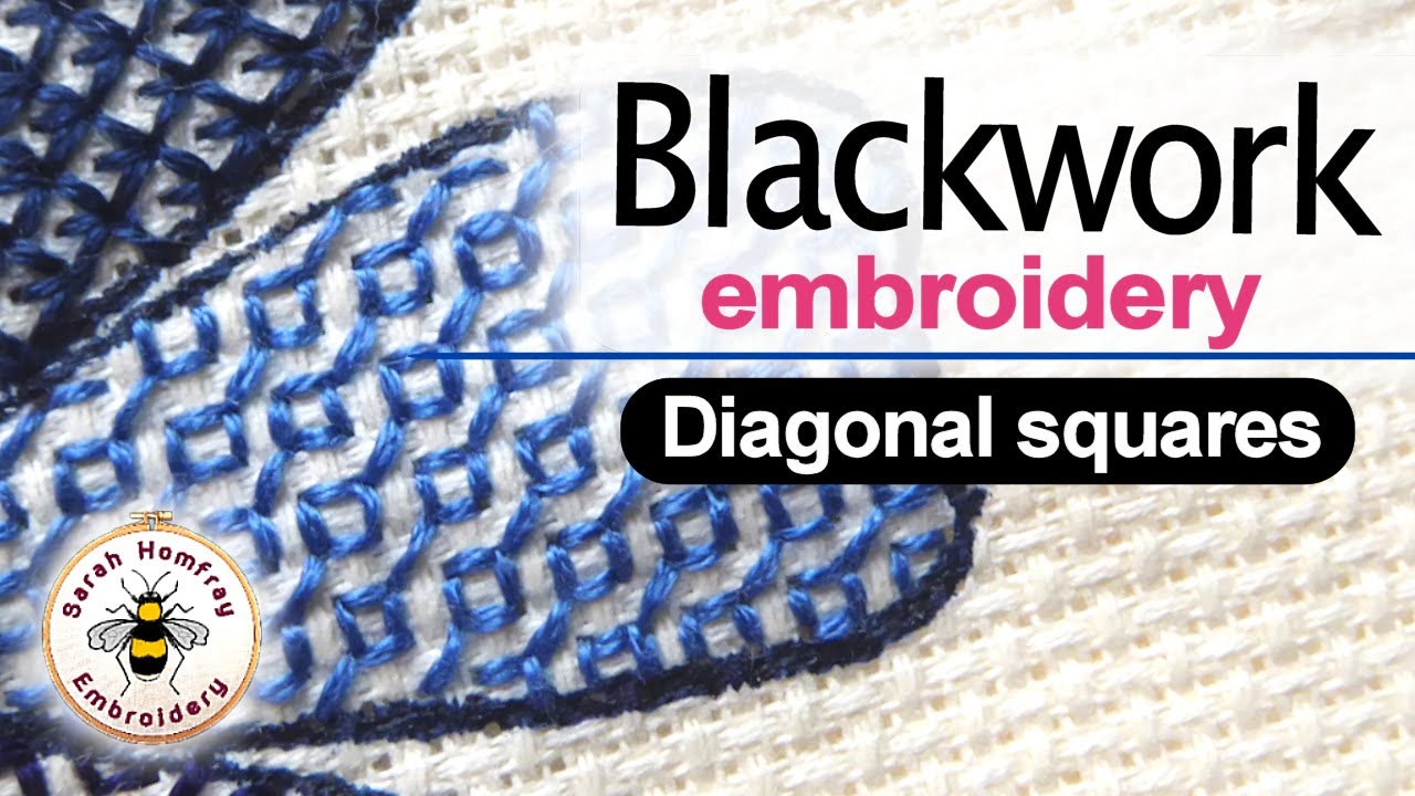 Blackwork Embroidery diaper patterns - diagonal squares - YouTube