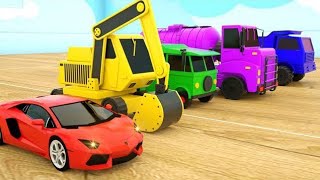 Learn Colors with Police Cars Dump Truck Strees Vehicles - Assembly Tyre Construction Vehicles