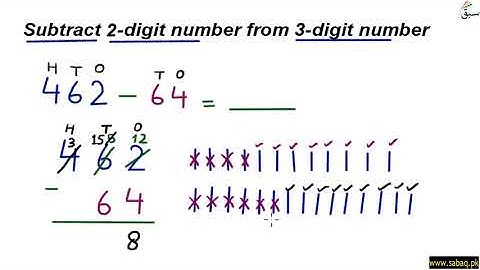 Subtract 2-digit number from 3-digit number, Math Lecture | Sabaq.pk