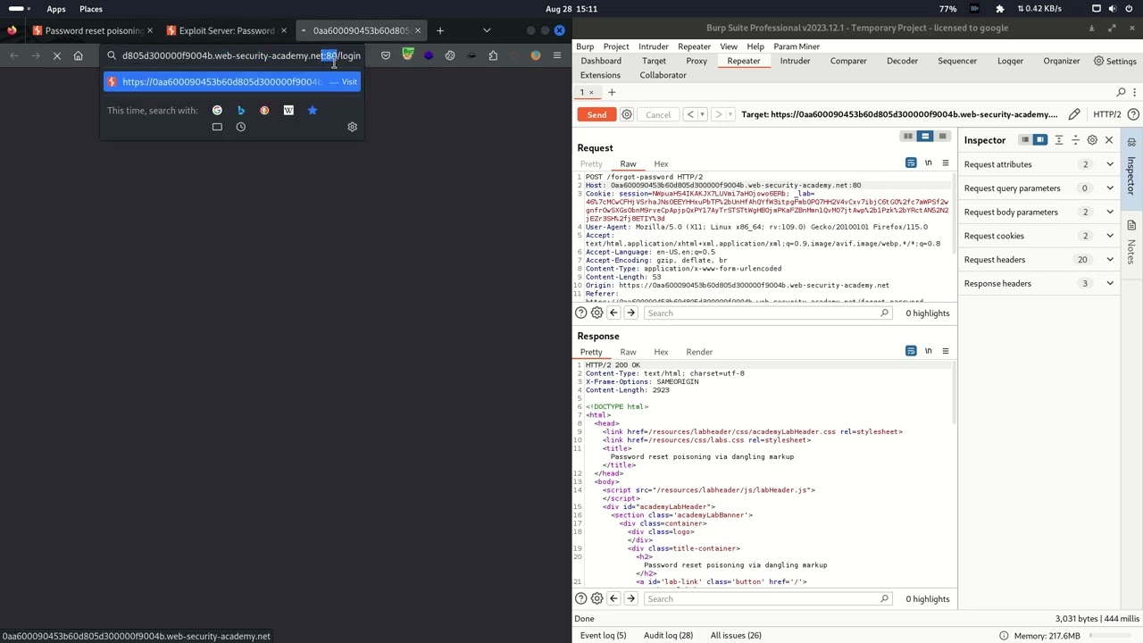 25.7 Lab: Password reset poisoning via dangling markup