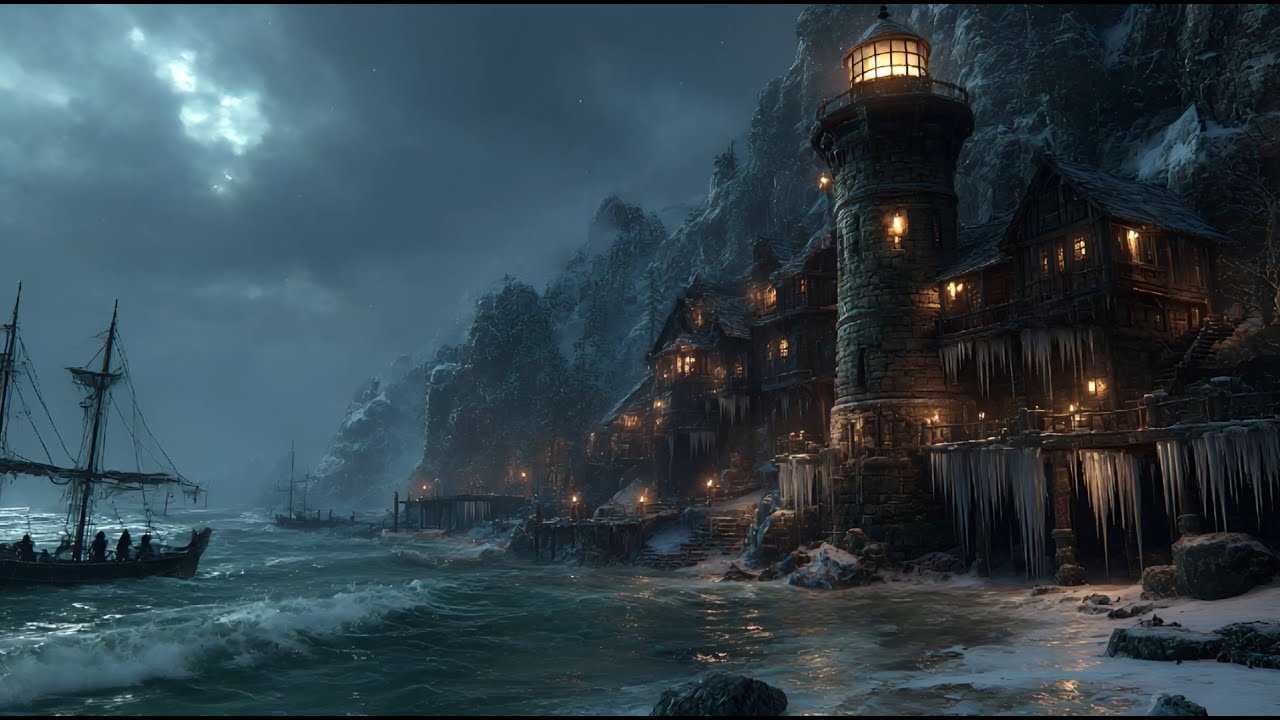 Frozen Lighthouse by the Sea – Medieval Celtic Music & Icy Coastal Ambience