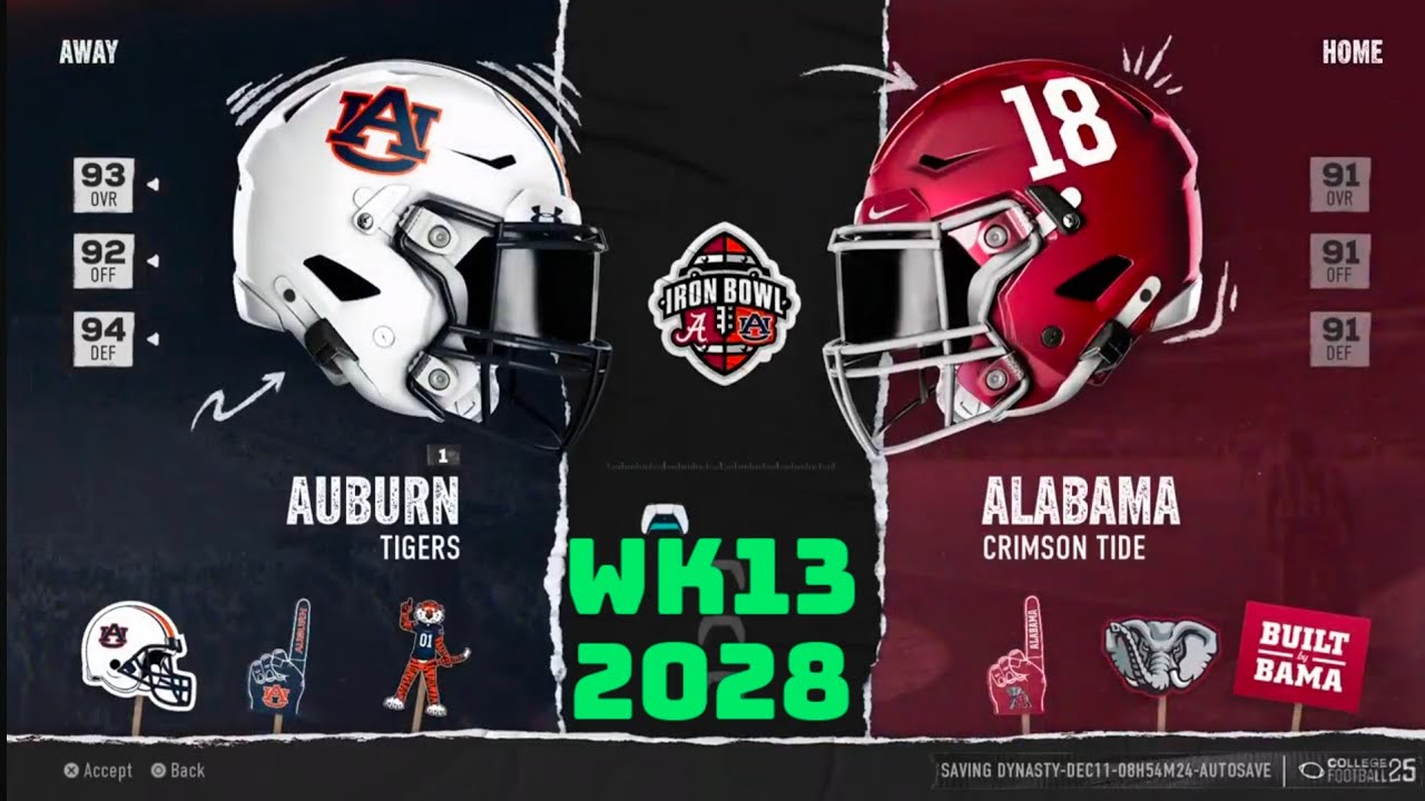 FR Dynasty WK13 2028 Auburn (1) Vs Alabama - College Football 25 PS5 ...
