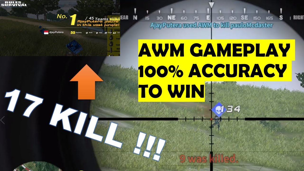 AWM GAMEPLAY 100% ACCURACY, 17 KILL !!! - Rules Of Survival Indonesia # ...