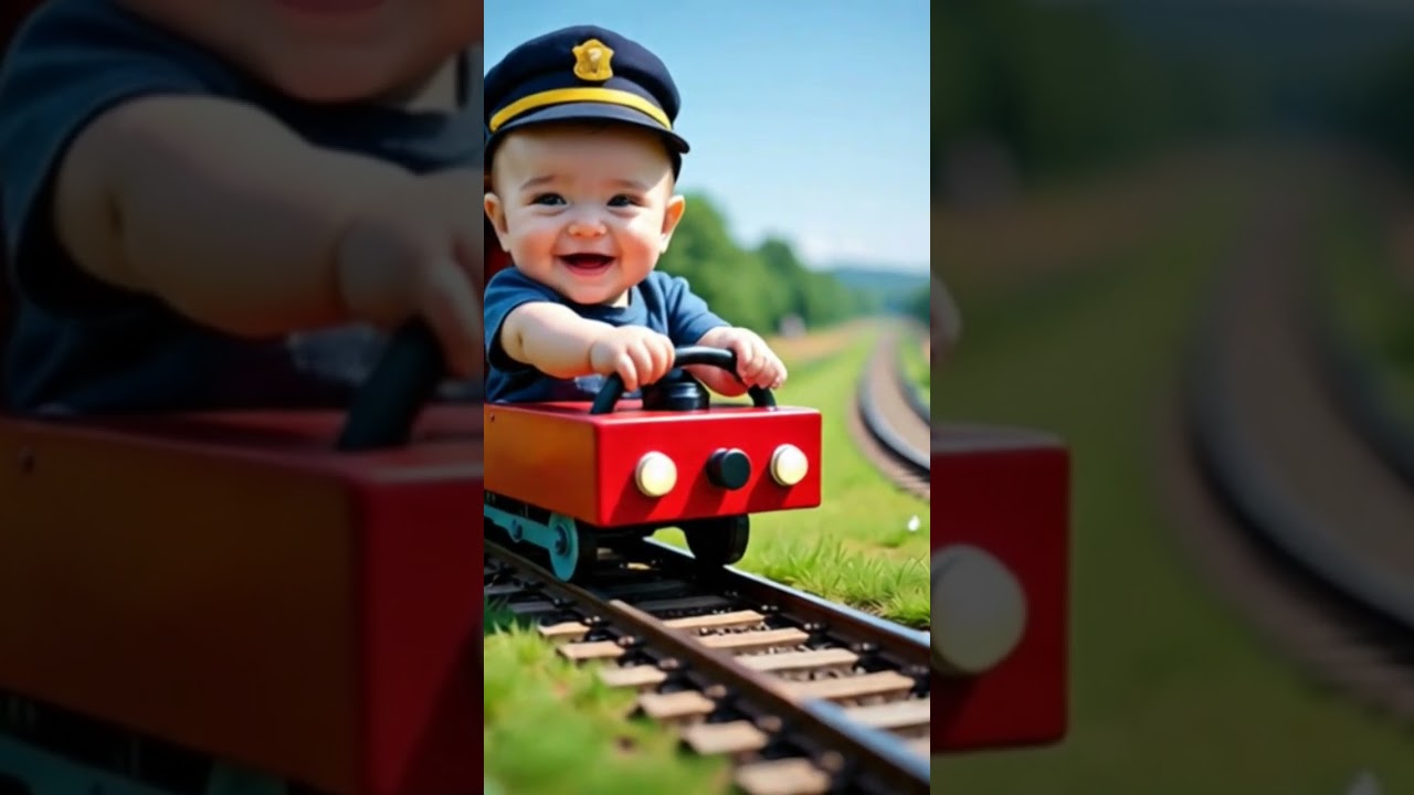 a six month baby driving a real train 