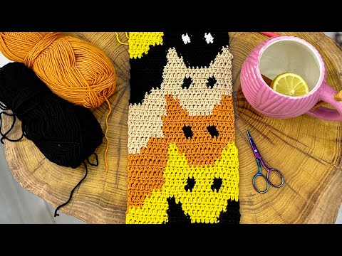KEDİ DESENLİ ATKI ÖRÜYORUM 🐱| PINTEREST ATKISI🧶 | i'm crocheting cat pattern scarf🧣