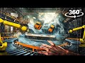 360° FACTORY FLOOD 1 - Survive Tsunami Wave and Robots  VR 360 Video 4k ultra hd