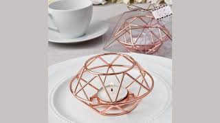 Geometric Design Rose Gold Metal Tealight Candle Holder From SoleFavours