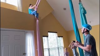 Middle Child Problems🤦🏻‍♀️: Dad gets her down and says he’s also taking the aerial silks down…😳