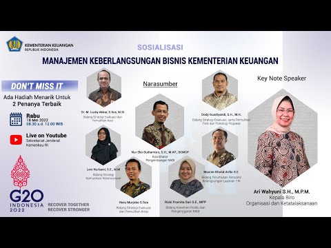 [LIVE] - Sosialisasi Manajemen Keberlangsungan Bisnis Kementerian Keuangan Tahun 2022