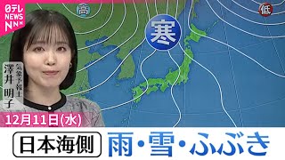 【天気】日本海側は雨や雪・ふぶくところも  太平洋側は日差しあるが冷たい風