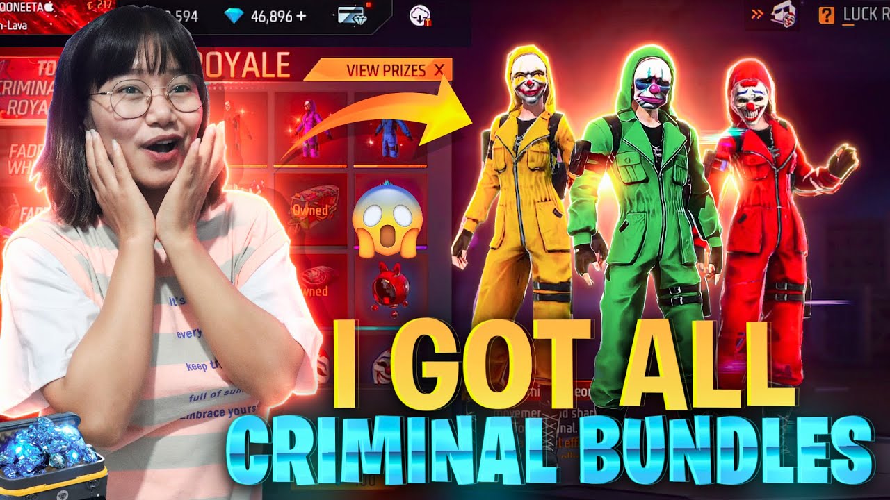 I GOT ALL CRIMINAL BUNDLES IN FREE FIRE! RED BLUE PURPLE AND NEON CRIMINAL!