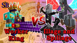 Really close fight! Worker king vs Illage and spillage | Minecraft Mob Battle