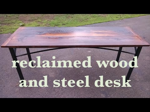 Make A Rustic Industrial Reclaimed Barn Wood And Steel Desk Youtube