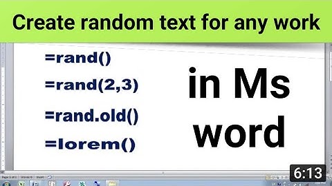 rand() | rand() in word | rand.old() in word | ms word | Computer solution | aamir