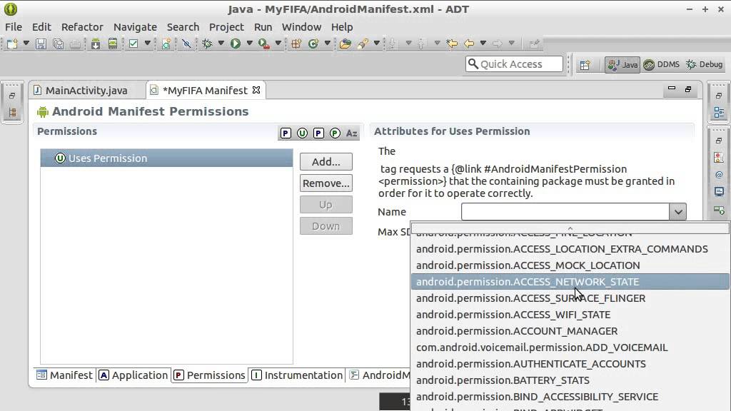 Android Studio uses permission Manifest. <Uses-permission Android:name="Android.permission.access_Fine_location" />. Internet permission Android. Java permissions