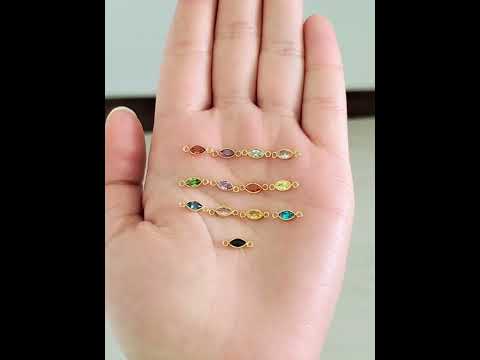 Rees Flat Back Marquise Birthstone Bracelet Connector, Gold PVD Stainless Steel