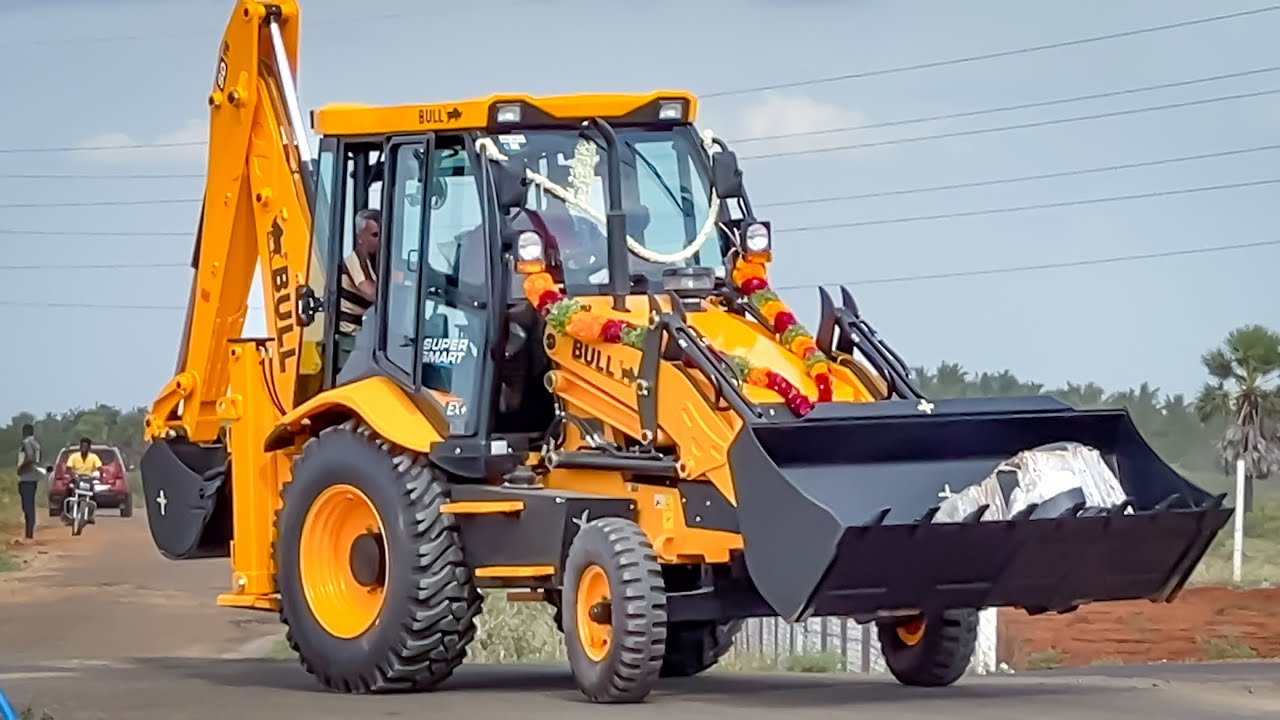 Purchase New BULL 76hp Backhoe Loader Unloading Truck Pray Church and First day Working on Field