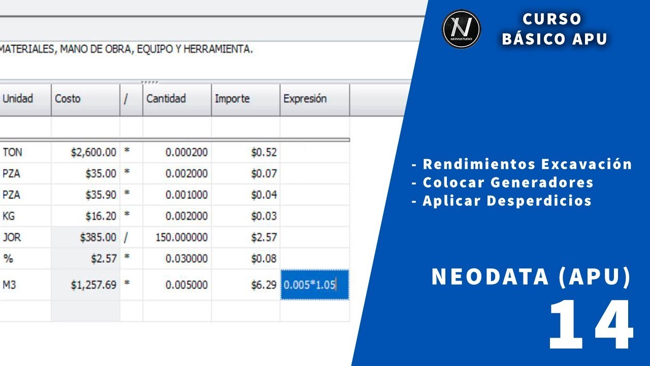 Curso básico de APU con Neodata_Rendimiento y Desperdicio - YouTube