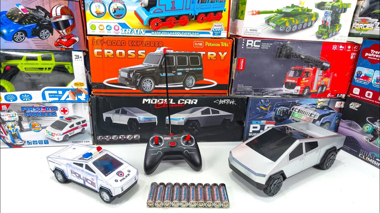 Unboxing Rc Cyber truck Tesla, Rc Tank, Ambulance First aid, Electric Crab, Police Car Electric