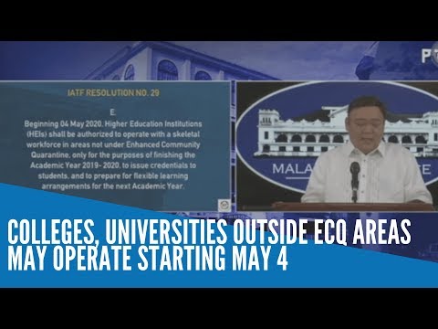 Colleges, universities outside ECQ areas may operate starting May 4
