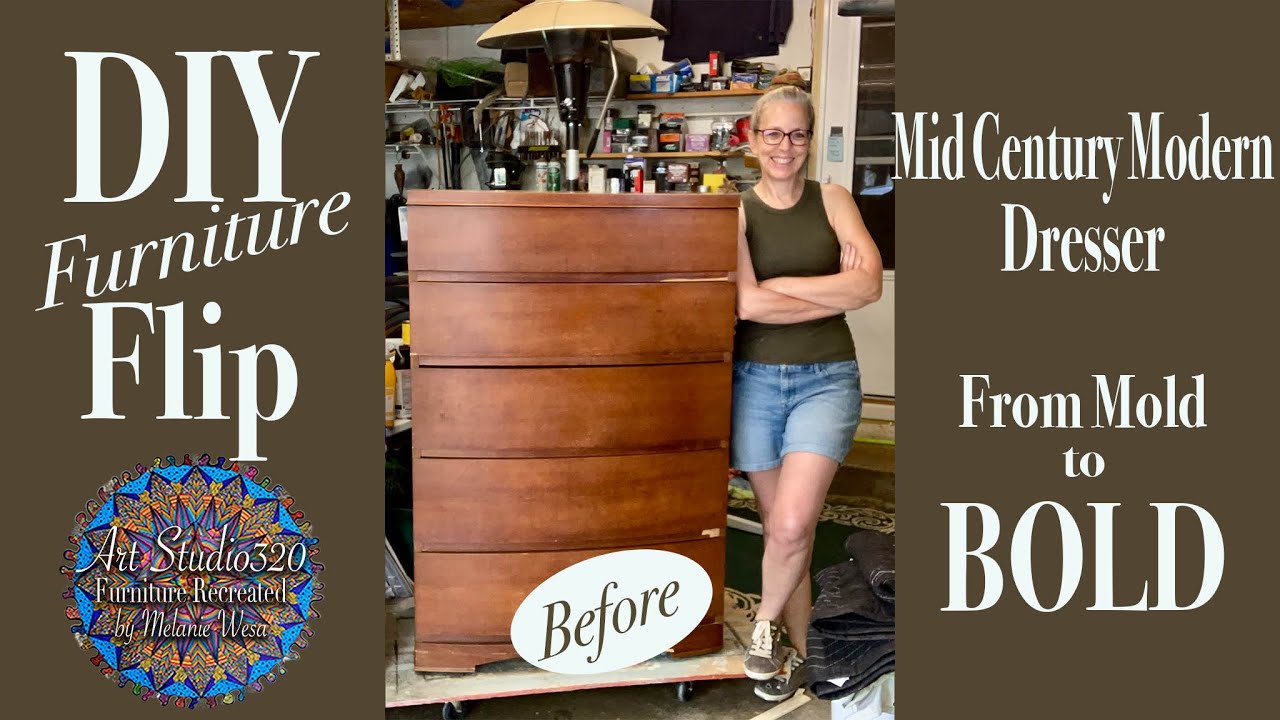 DIY Furniture Flip Mid Century Modern Dresser, From MOLD to BOLD