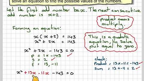 Using a quadratic equation to find the product of two consecutive odd numbers