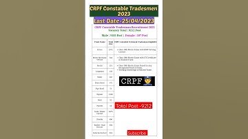CRPF Constable Tradesmen Recruitment 2023 | CRPF Constable Tradesmen Online Form | #crpf #constable