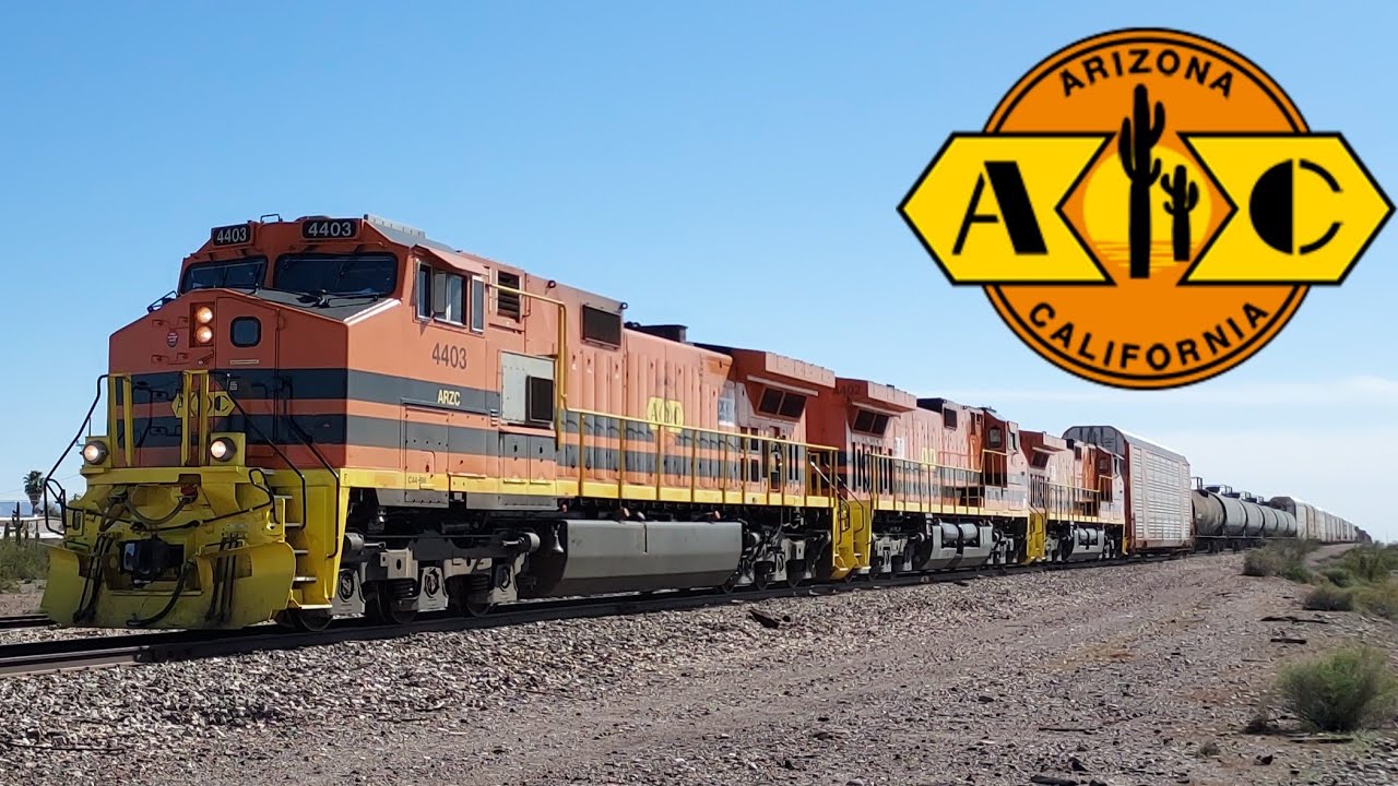 ARZC 4403 Leads a manifest train thru Bouse, AZ