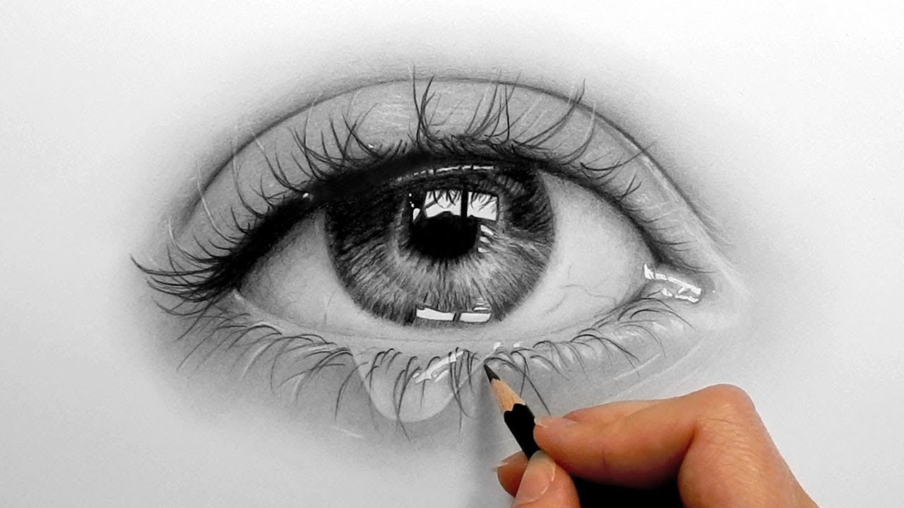 Timelapse | Drawing, shading a realistic eye and teardrop with graphite