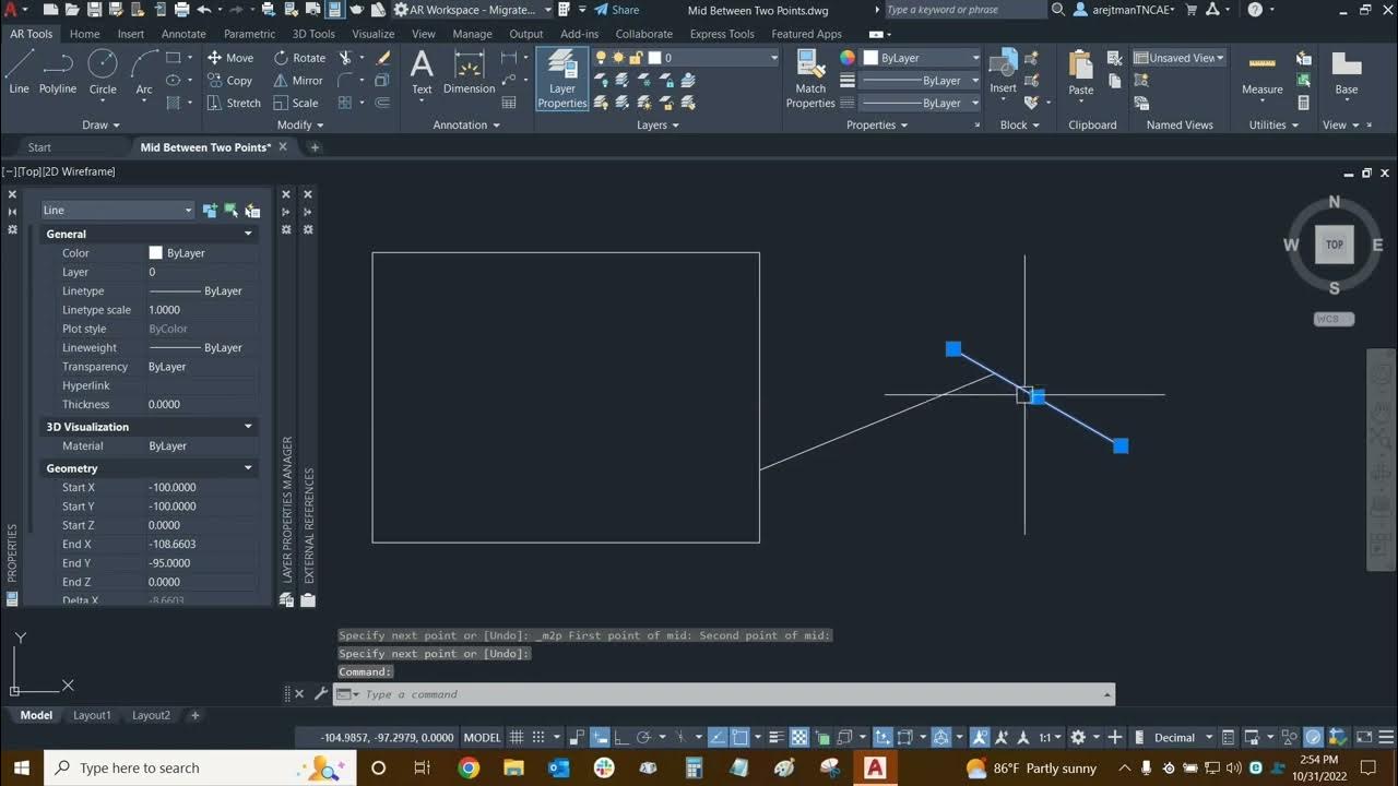 mid-between-two-points-with-autocad-youtube