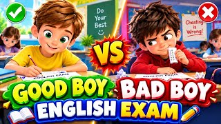 SLOW ENGLISH STORY | GOOD vs BAD BOY ENGLISH EXAM | Who Passes | A2 Beginners