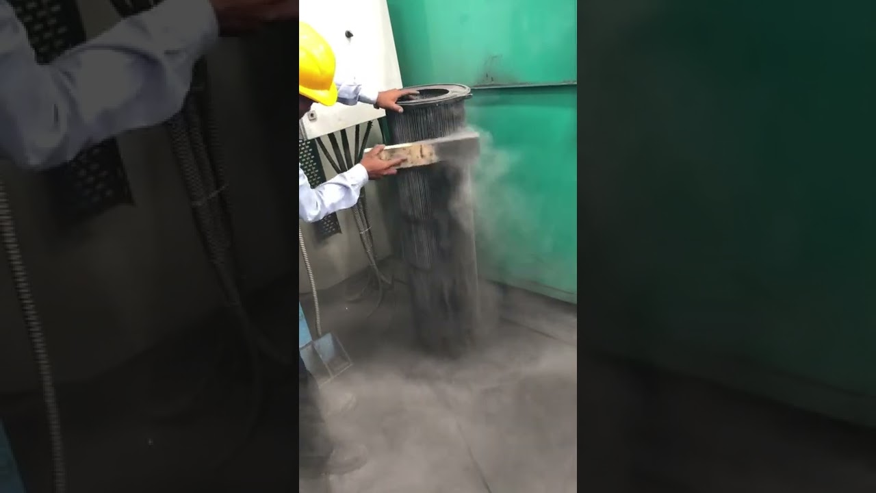 Dust collector filter bag manual cleaning. dustcollection pollutioncontrol dust filters