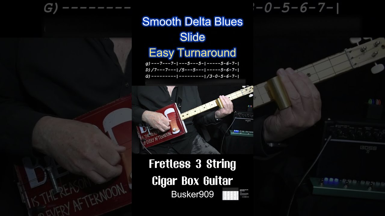 Smooth Delta Blues Turnaround Lesson, Fretless Cigar Box Guitar (Slide) Resonator License plate