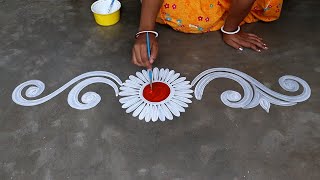 Alpona Design / Door side border alpona design for laxmi puja / muggulu designs 2021/ diwali rangoli