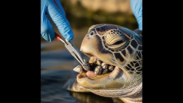 Rescuer Carefully Remove Barnacles From Sea Turtle’s Mouth 😱 #shorts #rescue