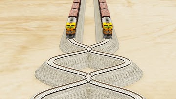 Impossible Weird Overlapping Rail Tracks Crossover Vs Trains Crossing - BeamNG.Drive